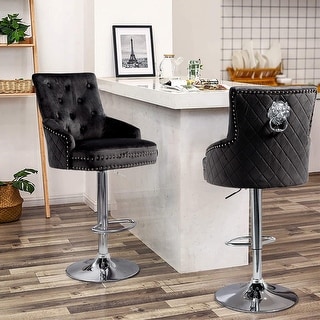 Tufted Velvet Barstool Adjustable Lift with Lion Knocker High Back - 20" L x 20" W x 50" H