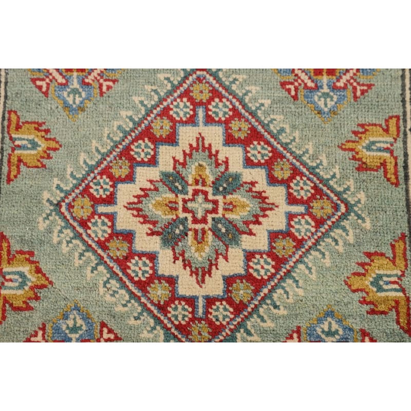 Light Green Kazak Oriental Accent Rug Hand-Knotted Wool Carpet - 2'7" x 4'2"