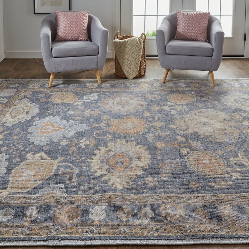 Tierney Eco Friendly PET Oushak Rug, Stone Blue/Apricot Tan, Area Rug