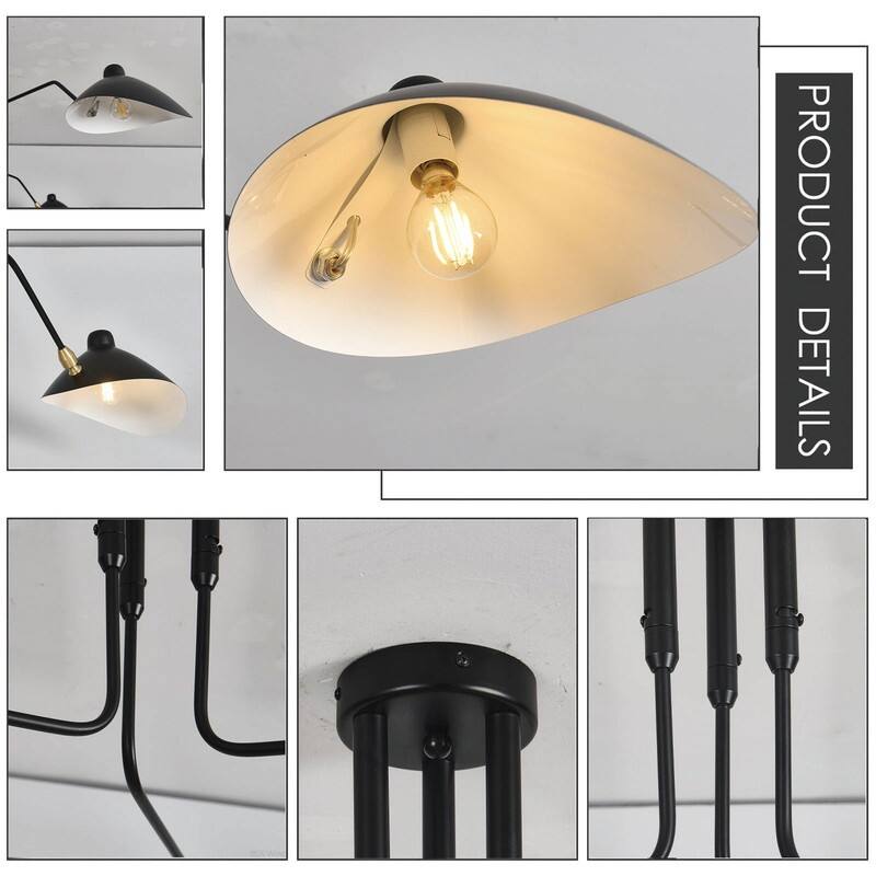 Modern Chandelier Mid Century Light Fixtures, Black 3 arm Chandelier - 78.7*39.3in