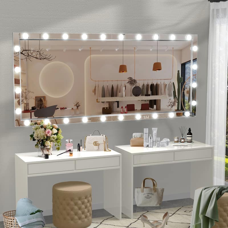 72 inches Rectangular Framed Wall Mounted Hollywood LED Mirror in Silver - Silver