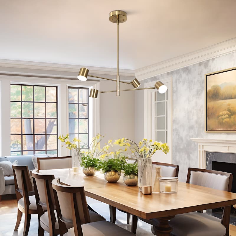 Modern Gold Brass 4/5-Light Integrated LED Chandelier Metal Linear Island Light for Kitchen