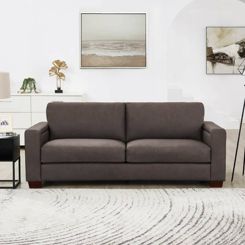 Hydeline Marciano Top Grain Leather Sofa Couch with Feather, Memory Foam and Springs
