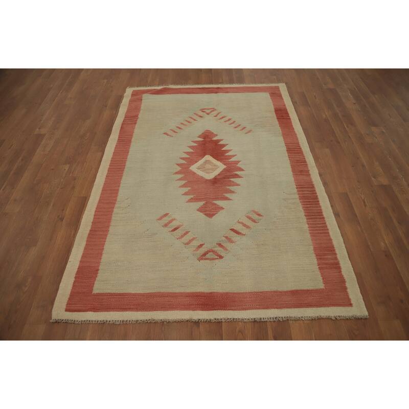 Hand Woven Oriental 100% Wool Carpet Southwestern Tribal Green Kilim Area Rug - 5' 8'' X 3' 11''