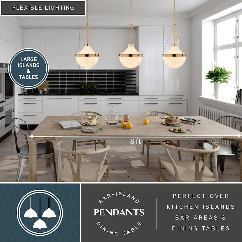 VAXCEL Lincoln 1-Light 12.75 in. Wide Globe Mini Pendant with White Milk Glass Shade, Adj Height Hanging Ceiling Fixture