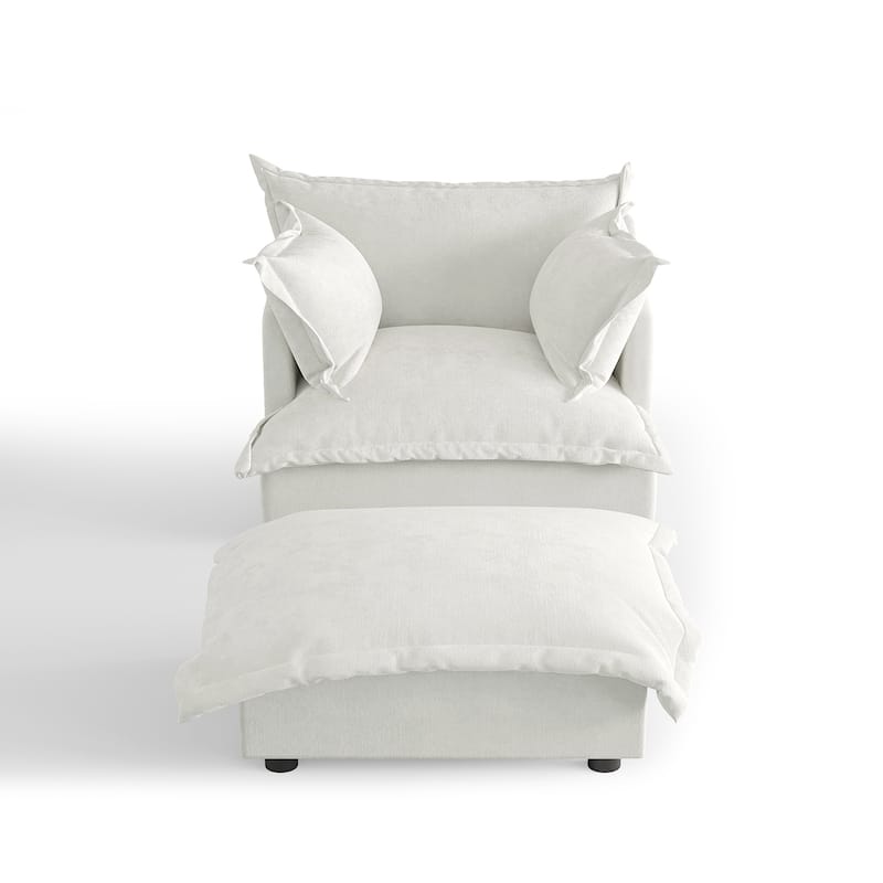 39"W Oversized Chenille Comfy Cloud Chaise Lounge with Ottoman