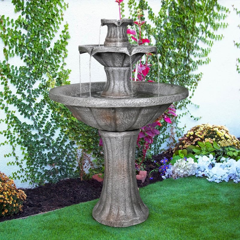 2-Tier Freestanding Waterfall Fountain for Outdoor Garden Decor