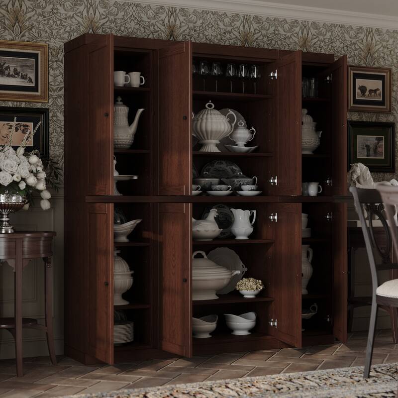 Palace Imports Premium 100% Solid European Oak Hardwood Modular Dining Room Cabinet with Shaker Doors - 64" Wide, 71.5" Tall