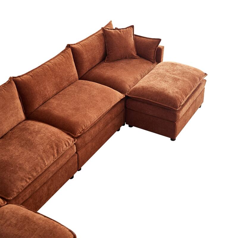 142.52" U-Shaped 6-Seater Sectional Sofa with Convertible Chaise and Ottomans, Spacious Cloud Couch for Comfort