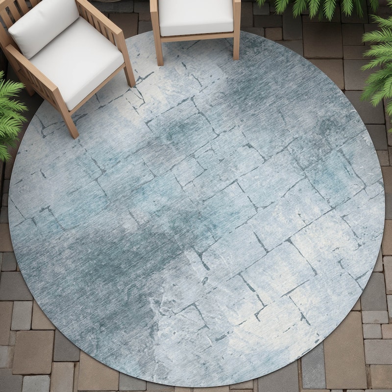 Machine Washable Indoor/Outdoor Vintage Bricks Chantille Rug - Sky - 8' x 8'