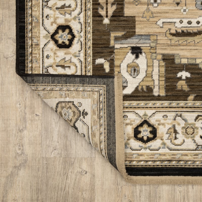 Adelaide Vintage Center Medallion Tan/ Black Wool Blend Area Rug-