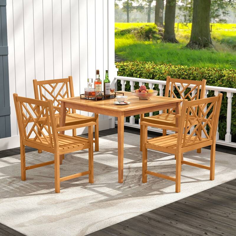 Gymax 5-Pieces Patio Dining Table Set w/4 Chairs Slatted Tabletop