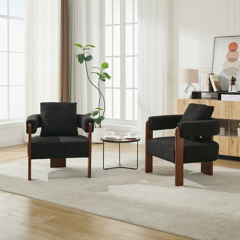 SEYNAR Modern Teddy Upholstered Fabric Round Armchair with pillow Set of 2