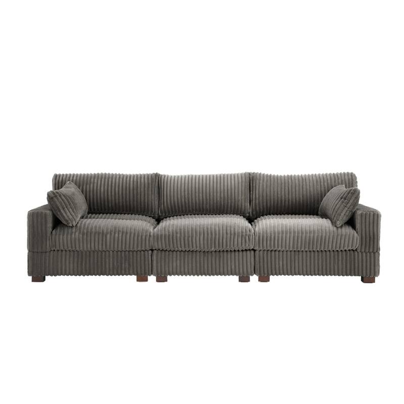 Plush Corduroy Upholstered Modular Sectional Sofa with Pillows