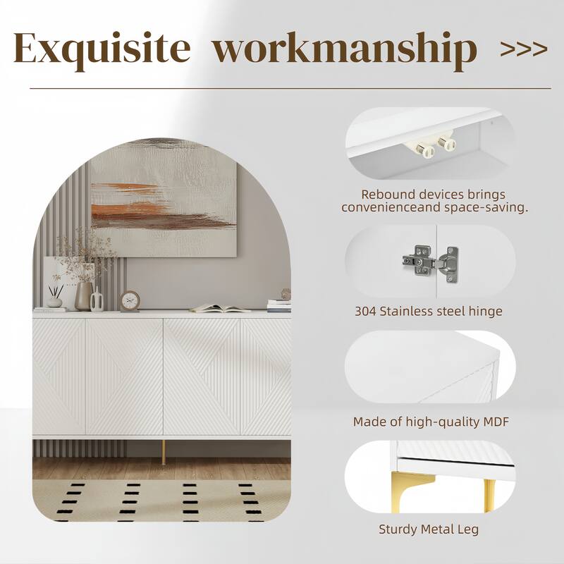 Modern 4-Door Buffet Cabinet Sideboard Cabinet with Adjustable Shelves, Push-Open Door Design, for Living Room and Kitchen