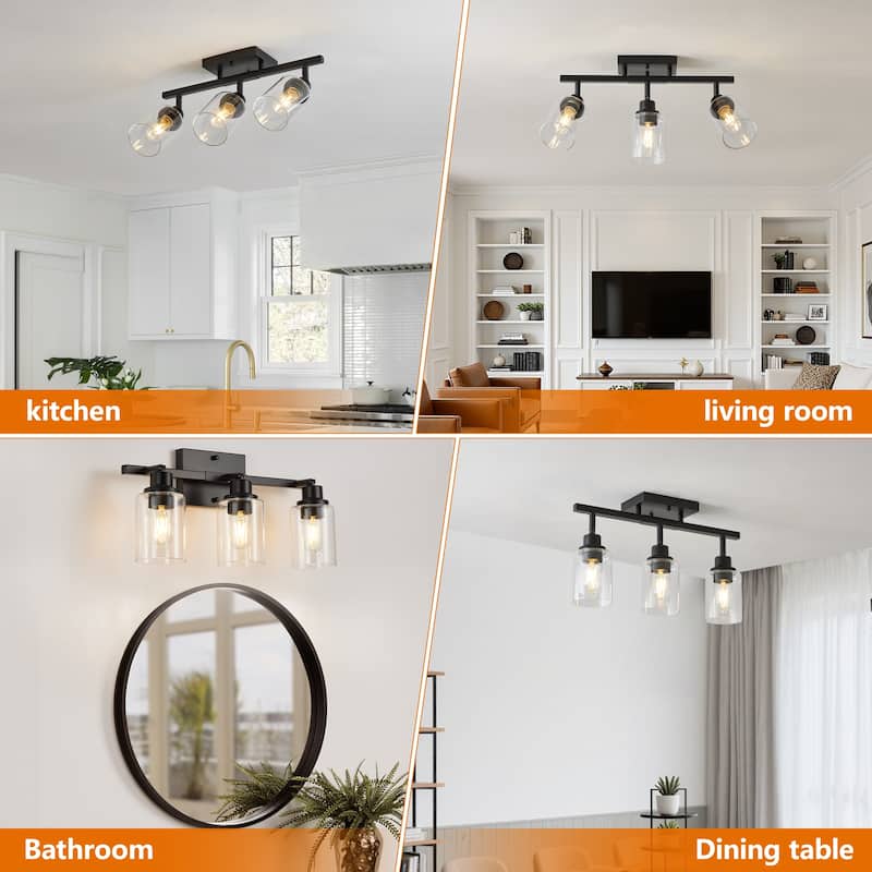 3-Lights Semi Flush Mount Ceiling Light, Adjustable Kitchen Light Fixtures Ceiling Mount with Glass Shades(Bulb Not Included)