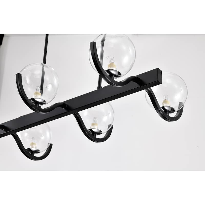 25" Element Matte Black 6-Light Linear Chandelier with Glass Globe Shade