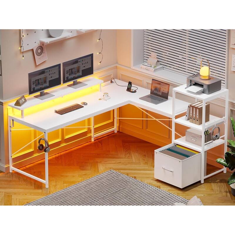 51in Computer Office Desk Storage Shelves Drawer Power Outlets