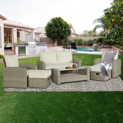 6-Piece Wicker Patio Conversation Set Seating Loveseat Sofa Chair--Clearance