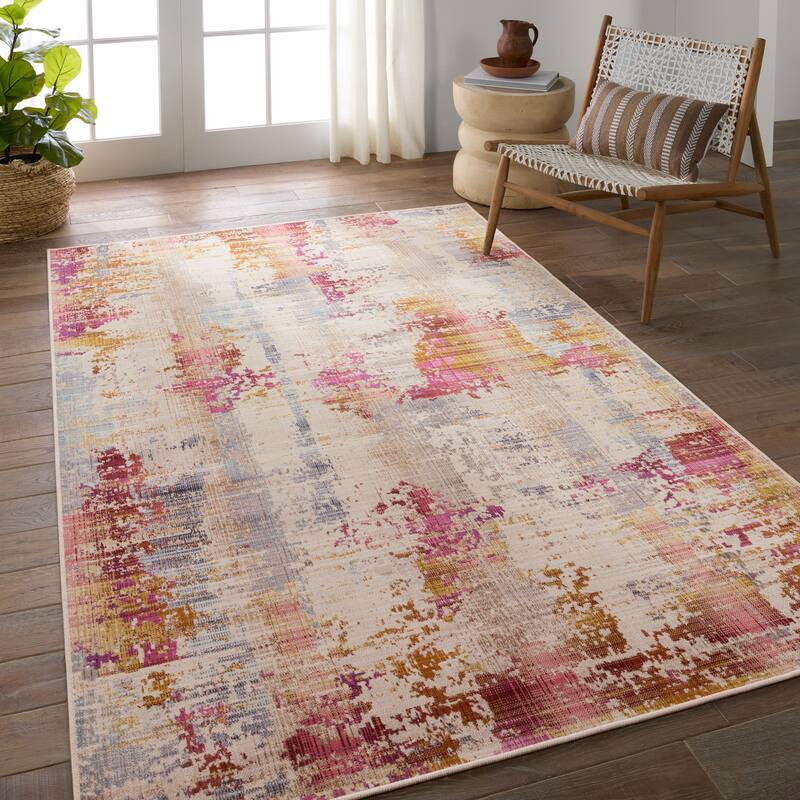 Vidame Indoor/Outdoor Abstract Multicolor/ Fuchsia Rug - 3'X8'