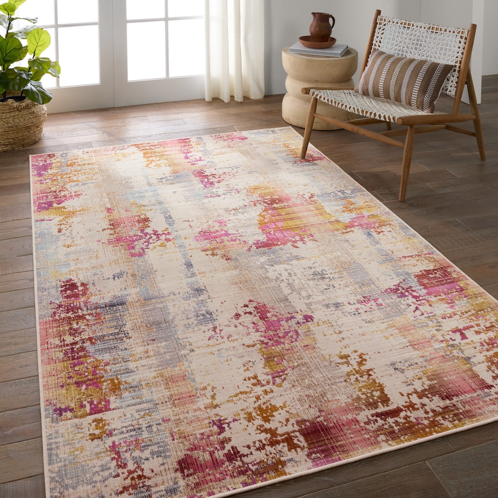 Vidame Indoor/Outdoor Abstract Multicolor/ Fuchsia Rug