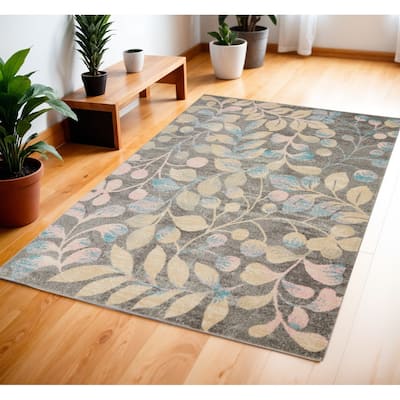 HomeRootsBotanical Leaves Cottage Rectangle Area Rug - 72' X '48' X '0.5