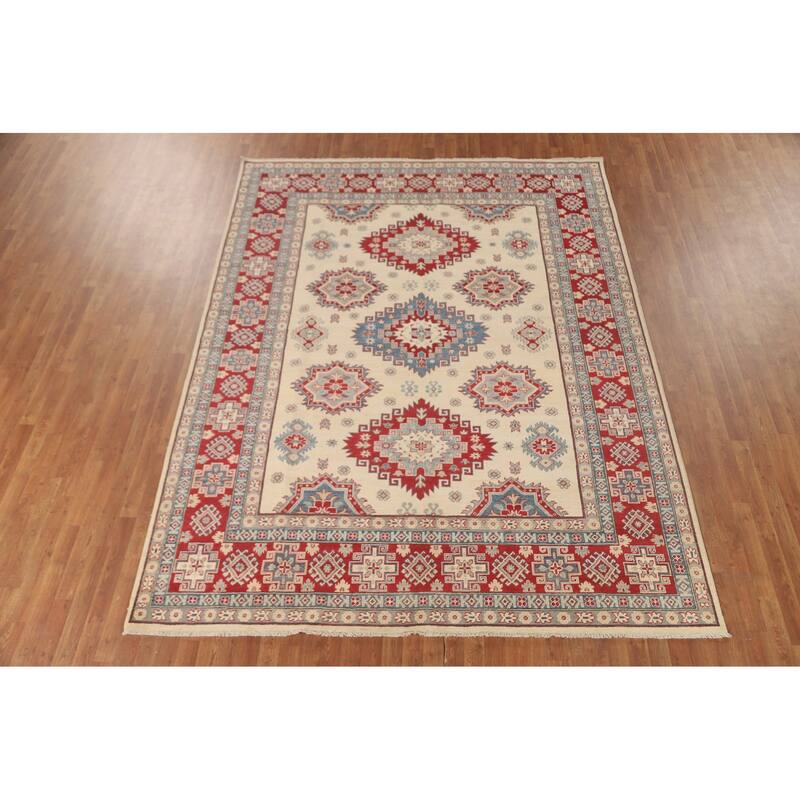 Ivory Kazak Oriental Area Rug Handmade Wool Carpet - 8'3" x 10'11"