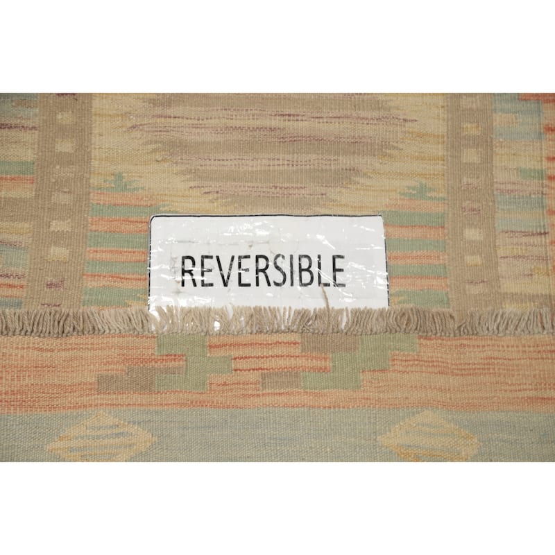 Hand Woven Oriental 100% Wool Carpet Southwestern Tribal Beige & Ivories Kilim Runner Rug - 6' 3'' X 2' 2''