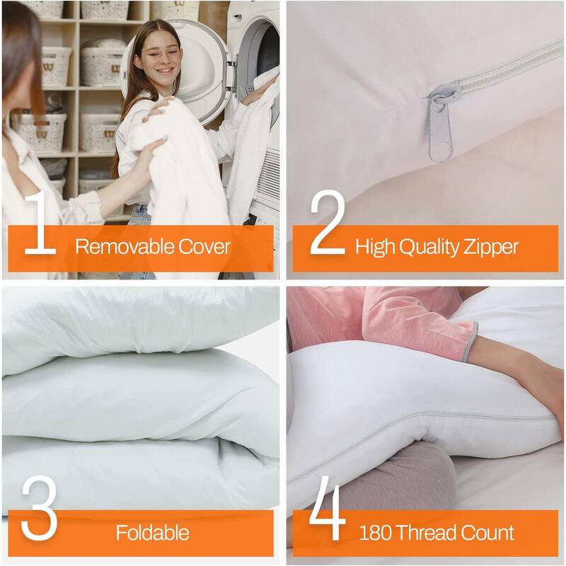 Cheer Collection Down Alternative 15" x 100" Extra Long Body Pillow with Zippered Cover - White