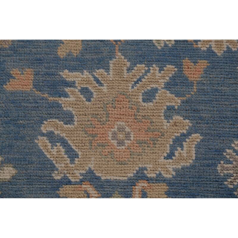 Hand Knotted Oriental 100% Wool Carpet Transitional All-Over Navy Blue & Blues Oushak Area Rug - 14' 8'' X 9' 8''
