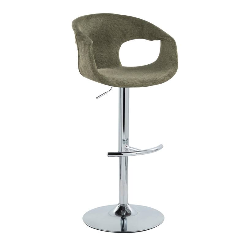 Porch & Den Saurya Adjustable Bar Stool with Rounded T Footrest (Set of 2) - Green Fabric/Chrome Metal