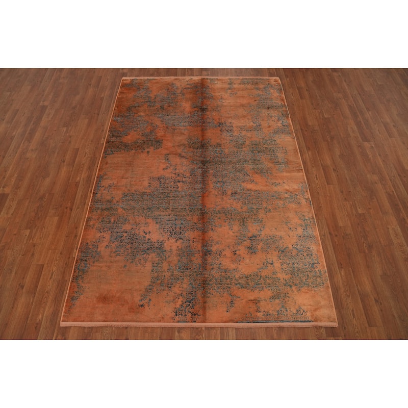 Machine Made Oriental Polyester Carpet Modern Oranges & Rust Distressed Area Rug - 7' 5'' X 5' 2''