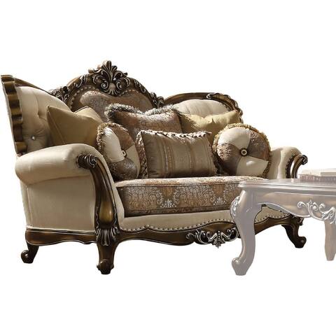 Vintage Fabric and Wood Sofa with 6 Pillows,Brown