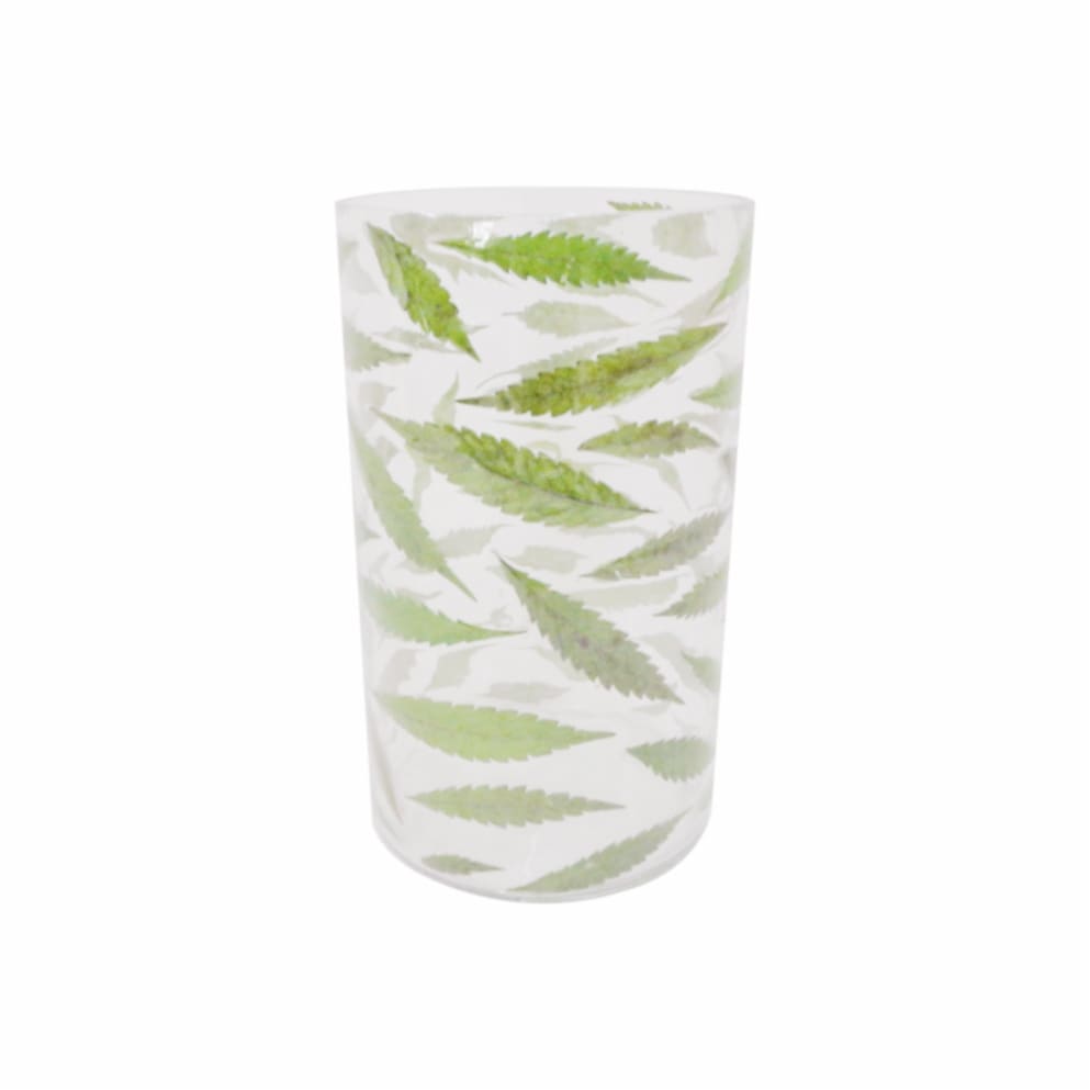 Lg. Glass & Leaf Vase 4.75Dia- A - Natural