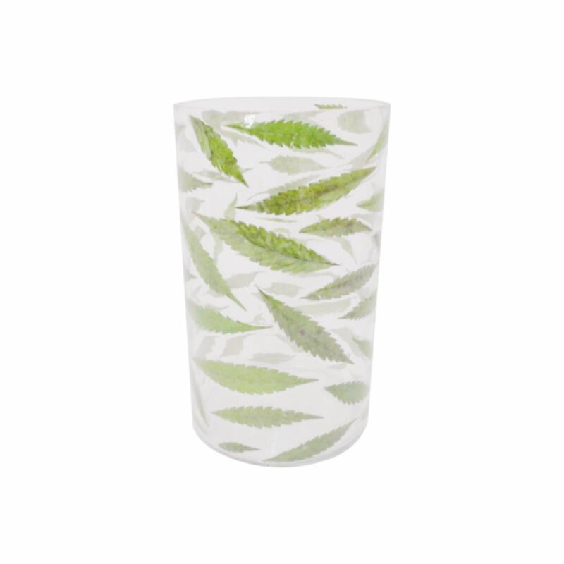 Lg. Glass & Leaf Vase 4.75Dia- A - Natural