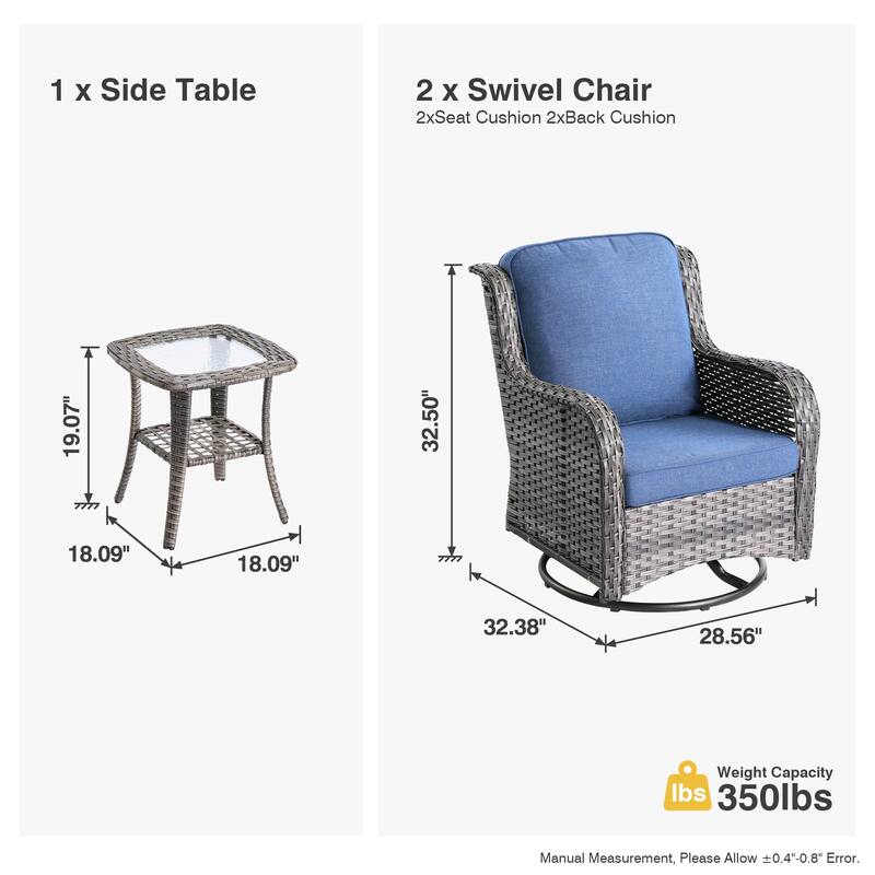 OVIOS 3-piece Patio Wicker Swivel Chair Set