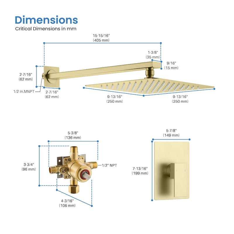 Cube Pressure Balanced Single Function Shower System with Rough In Valve