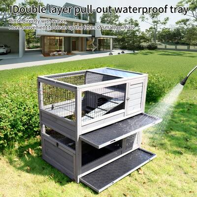 Wooden Bunny Little Pet Cage Double Layer High-End Paint Mesh