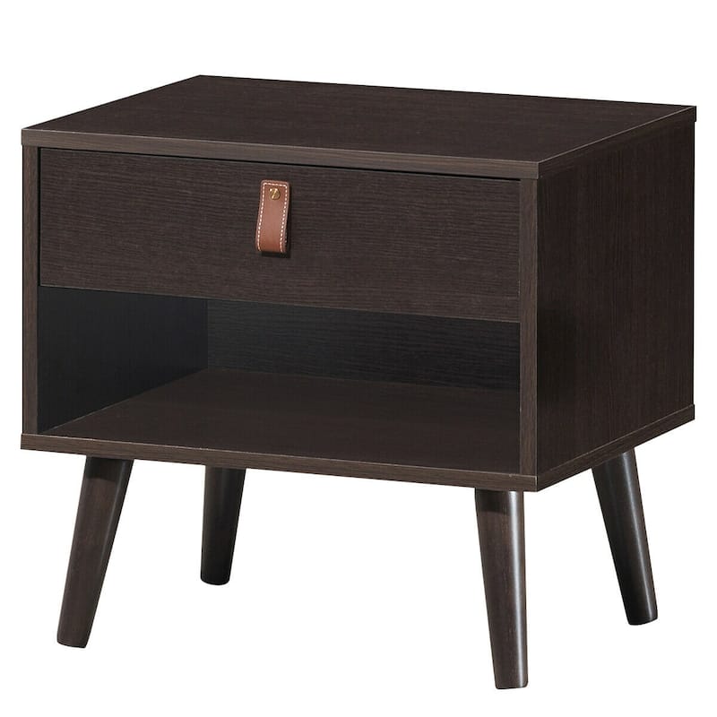 Nightstand Bedroom Table with Drawer Storage Shelf - Brown