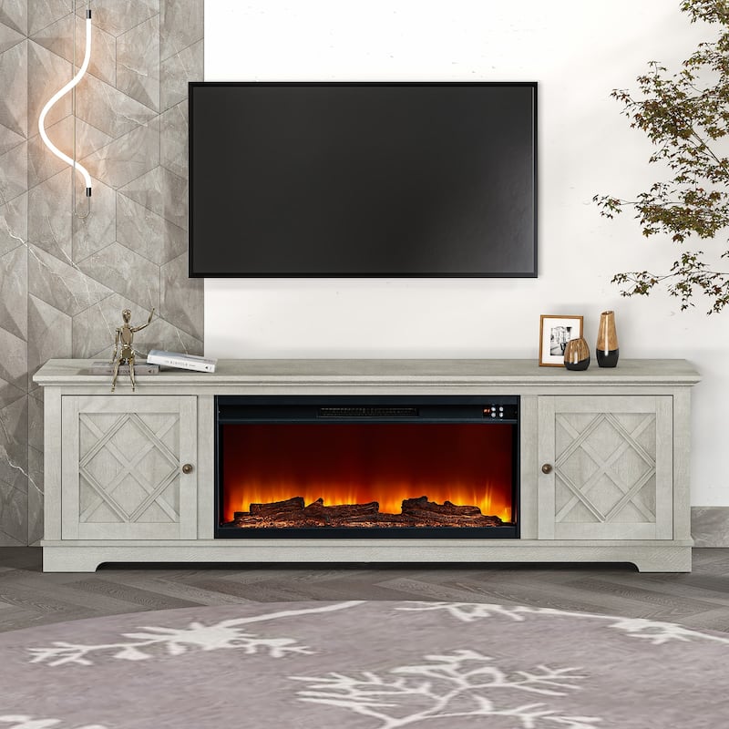 78" TV Stand with 36" Fireplace for up to 400sq ft - 78"W x 23.5"H x 15.5"D - Saw Cut Off White