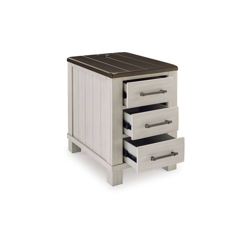 24 in. Gray and Brown Rectangle Wood End Table with Storage Drawer for Convenience