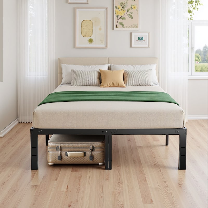Full Bed Frame, Sturdy Twin Size Metal Platform , No Box Spring Needed, Heavy Duty, Easy Assembly, Under Bed Storage