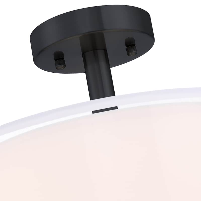 3-Light 11-in Matte Black Semi Flush Mount Light With Fabric Shade - 12-in - Black - 12-in