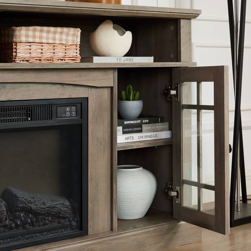 Classic TV Media Stand Modern Entertainment Console with 23" Fireplace Inset for TV Up to 65" with Open and Closed Storage Space