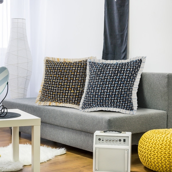 Modern Interwoven Throw Pillow with Fringe. Opens flyout.