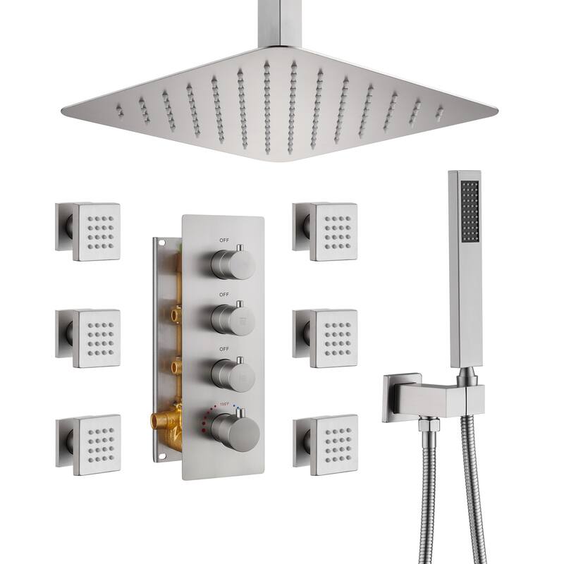 3 Functions Wall Mounted Thermostatic Shower System with Rough-in Valve
