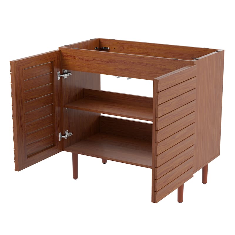 Calandre Thick Linear Slat Modern Farmhouse 2-Shelf Bath Vanity Cabinet Only (Sink Basin not Included), by JONATHAN Y
