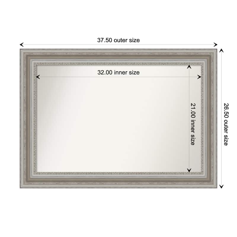 Parlor Silver Framed Non-Beveled Custom Wall Mirror, Bathroom Vanity Mirror - Outer Size: 37.5 x 26.5