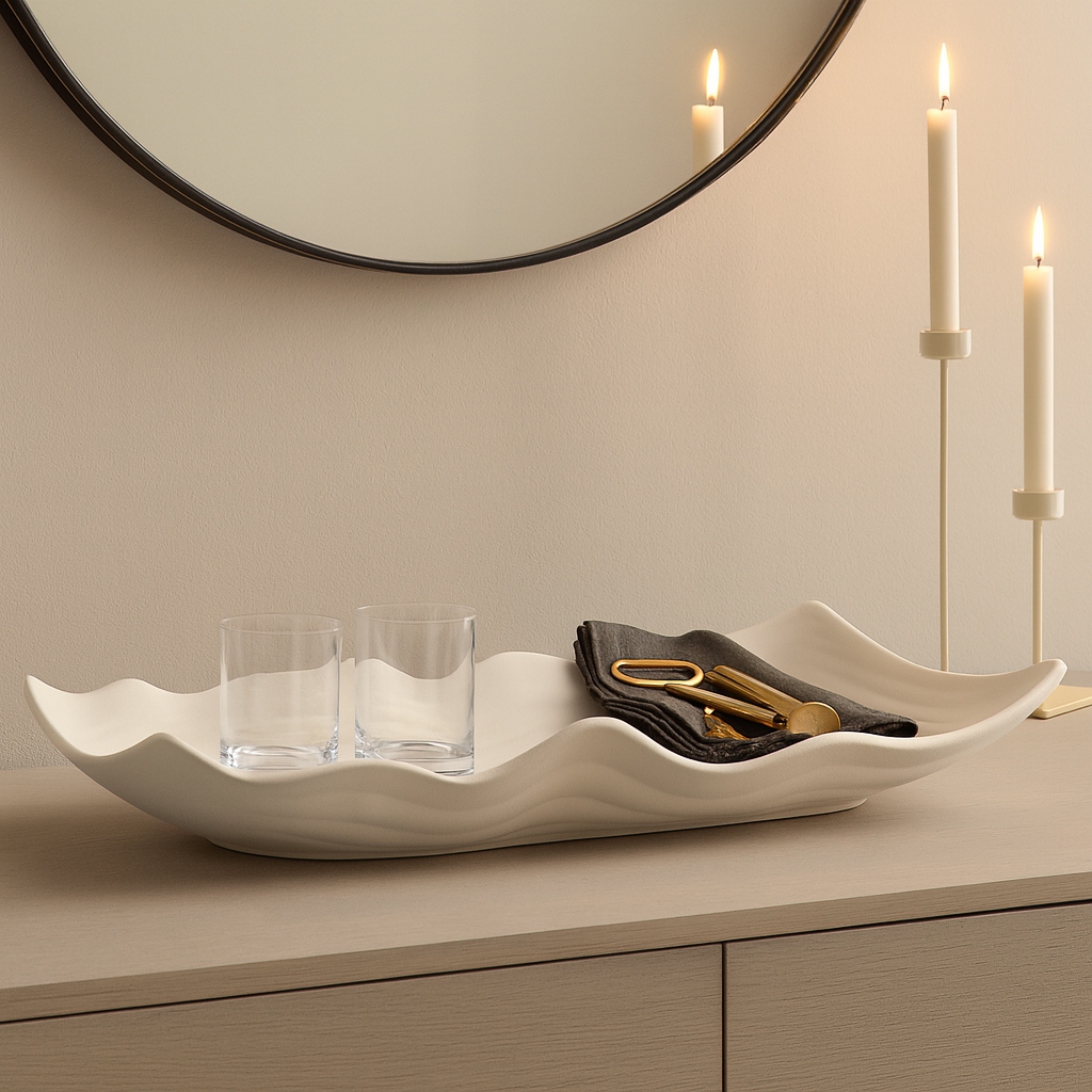 Wavy Porcelain Oversized Decorative Tray - Ivory, 20