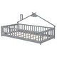 preview thumbnail 11 of 9, Grey Twin Pine House-Shaped Bedside Floor Bed with Guardrails